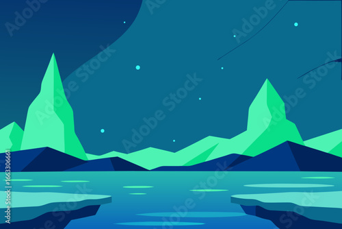 Mesmerizing aurora borealis over a frozen fjord landscape vector illustration