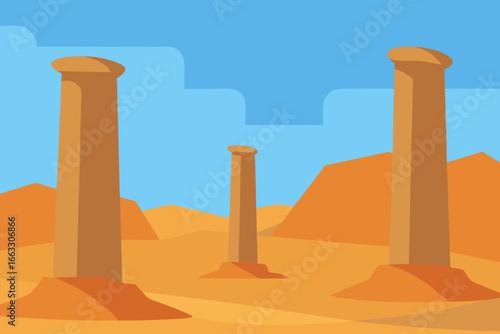 Ancient egyptian pillars in a vast desert landscape vector illustration
