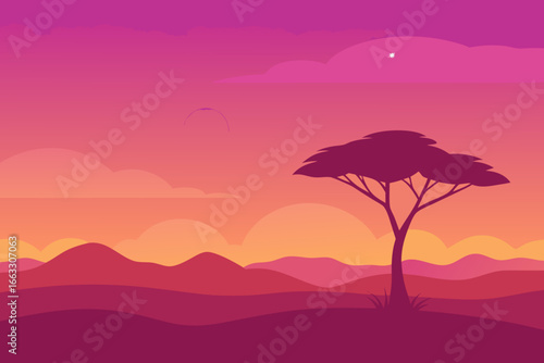 Vibrant golden savanna under pink twilight sky vector illustration scalable eps icon