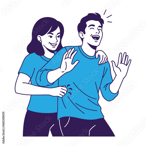 Tickle Attack of Love: A playful illustration captures a moment of fun and affection as a woman tickles a man, sparking laughter and joy in a heartwarming display of connection.