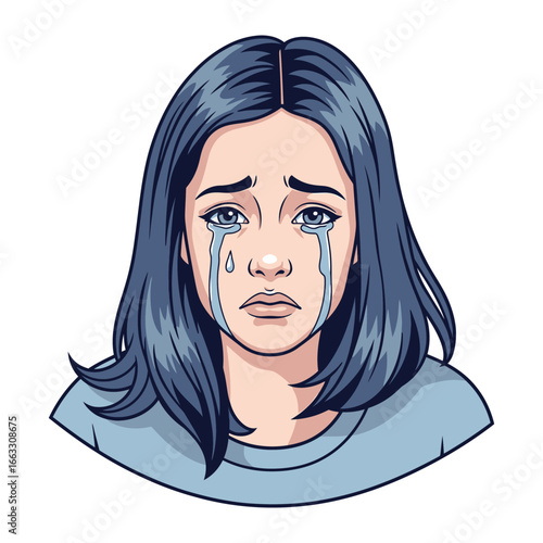 Sadness in Tears: A portrait of a girl, capturing the emotional essence of sorrow with expressive tears streaming down her face, conveying a poignant moment of grief.