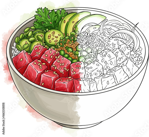 The Taste of Hawaii A Poke Bowl Sketch