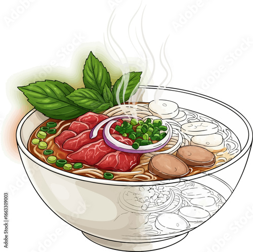 Aromatic Broth A Bowl of Pho Sketch