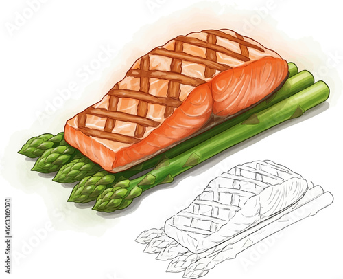 Healthy and Delicious A Grilled Salmon Sketch