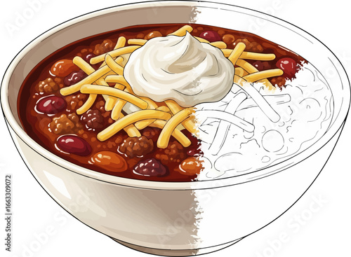 Hearty and Spicy A Bowl of Chili Sketch