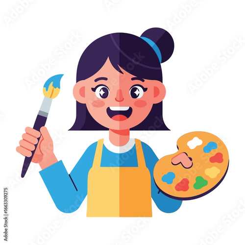 Artistic Expression: A joyful artist with vibrant colors and creative tools, embodying creativity, passion, and artistic flair. 