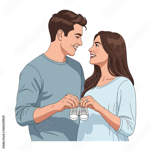 Awaiting Expectation: An endearing illustration captures a loving couple anticipating the arrival of their child. The anticipation of joy and a new journey starts.
