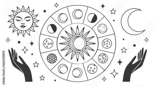 Celestial Zodiac Line Art Vector Set — Boho Icons Transparent PNG