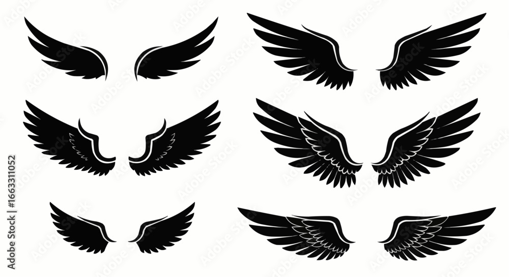 Fototapeta premium Wings Icons Set Vector Design on White Background. stock