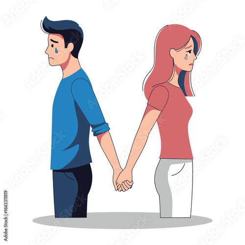 Heartbreak's Embrace: A poignant portrayal of a couple, their hands clasped yet their gazes averted, embodies the bittersweet agony of a relationship on the brink.