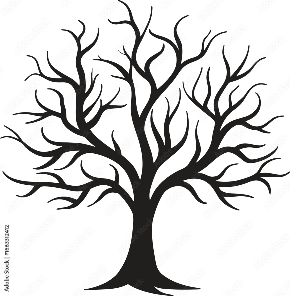 Obraz premium Hand-drawn dead tree icon, spooky tree illustration, barren tree vector, leafless tree sketch, halloween nature icon, creepy outline, flat vector design