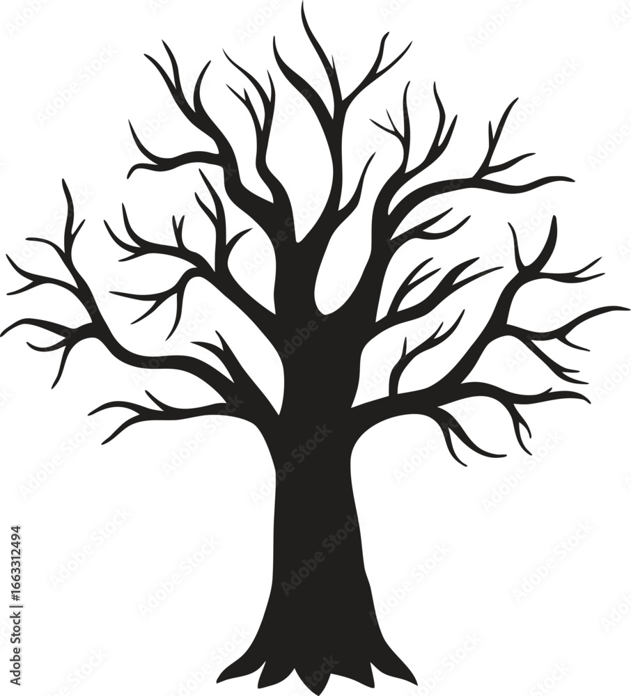 Obraz premium Hand-drawn dead tree icon, spooky tree illustration, barren tree vector, leafless tree sketch, halloween nature icon, creepy outline, flat vector design