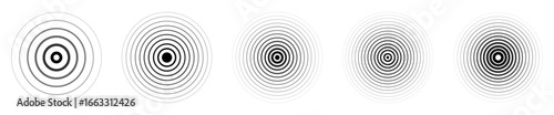 Black concentric circle ripple pattern on white background. Minimal radial lines with optical illusion, hypnotic and abstract target style design. Ideal for backgrounds, posters, or digital art.