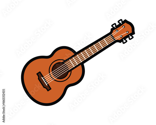 Acoustic Guitar Illustration with Brown Body and Black Outline on White Background