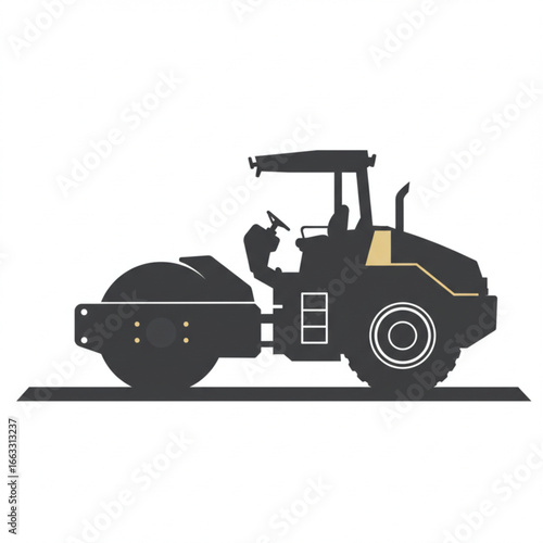 Heavy duty roller compactor working on construction site for smooth pavement, professional roadwork.