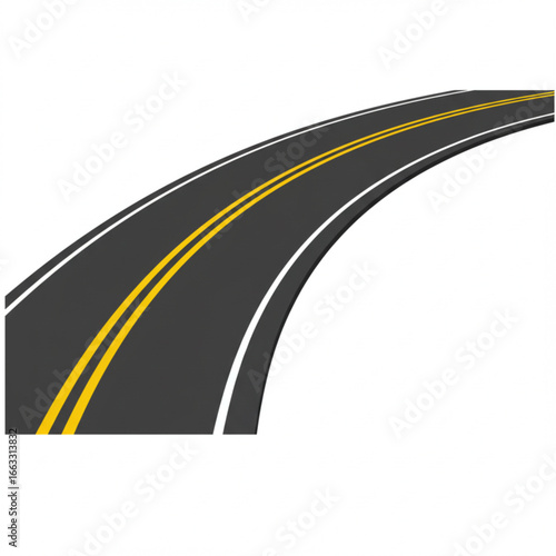 Dynamic curved road with yellow center lines leads forward into endless possibilities