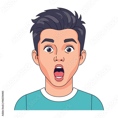 Surprised expression portrait: A portrait showcases a young man's surprised expression, with wide eyes and an open mouth, capturing the intensity of shock and disbelief.