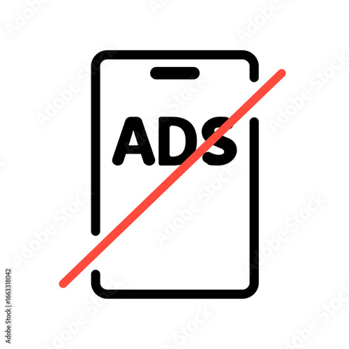 No ads icon. adblock ban smartphone symbol. Business, advertisement, marketing,  promotion, internet concepts. Outline vector design isolated illustration.