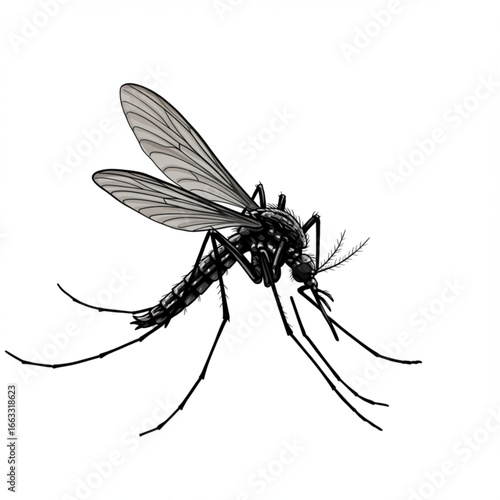 Detailed mosquito illustration showcasing insect anatomy for science, medical, and educational use