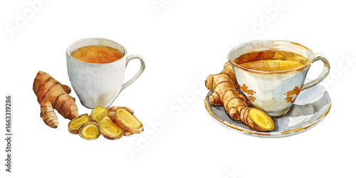 ginger tea watercolor vector illustration