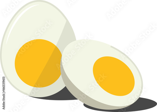 Boiled Eggs Flat Illustration with Yolk | Sliced Healthy Organic Protein Food Element for Breakfast

