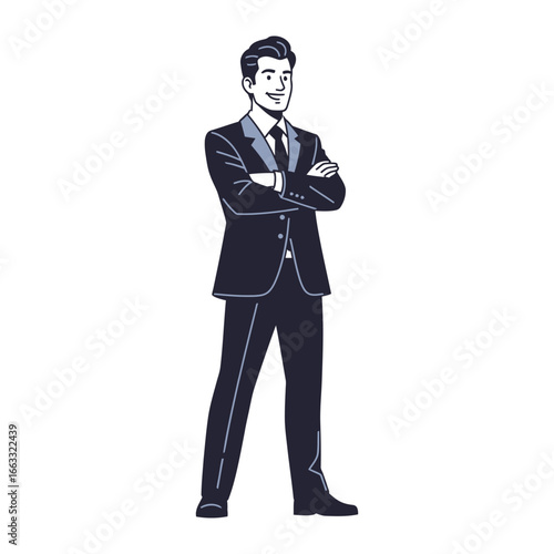 The Confident Gentleman: A stylish businessman stands poised, exuding confidence and poise in a sharply tailored suit, ready to conquer.