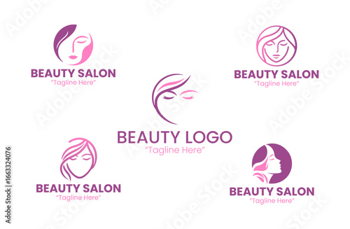 5 Beauty Logo Set Feminine Purple and Pink Design