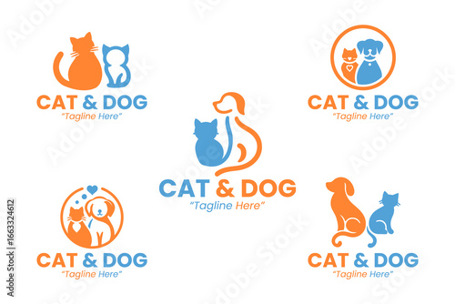 5 and Dog Logo Set Modern Animal Brand Design