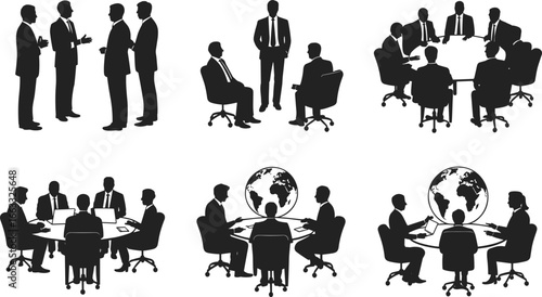 Business meeting silhouettes, corporate teamwork, group discussion, office collaboration, professional men, global strategy, business presentation, formal attire, leadership, teamwork, communication, 