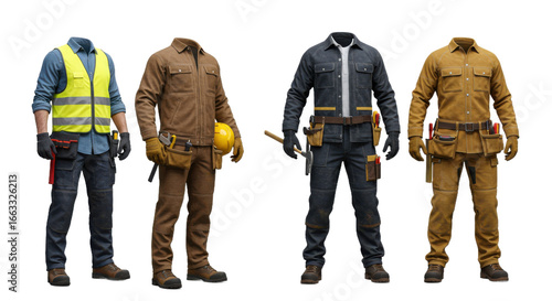 Headless Worker Outfits in Various Styles on Transparent Background