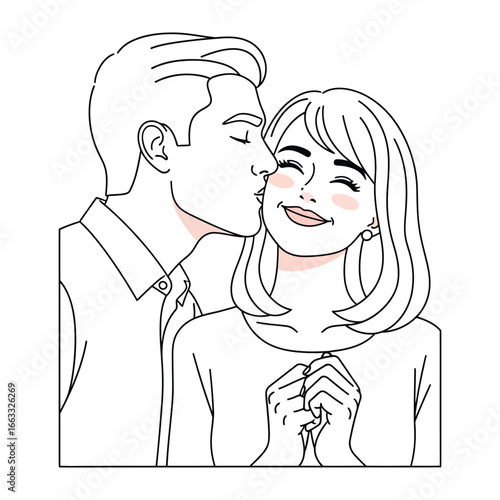 Kiss of Affection: A tender illustration captures a moment of sweet affection, depicting a man gently kissing a woman, their eyes closed in blissful connection.