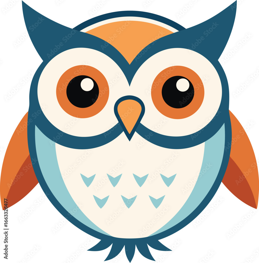 Fototapeta premium An adorable cartoon owl illustration with big eyes and simple flat design, suitable for children’s books and decor