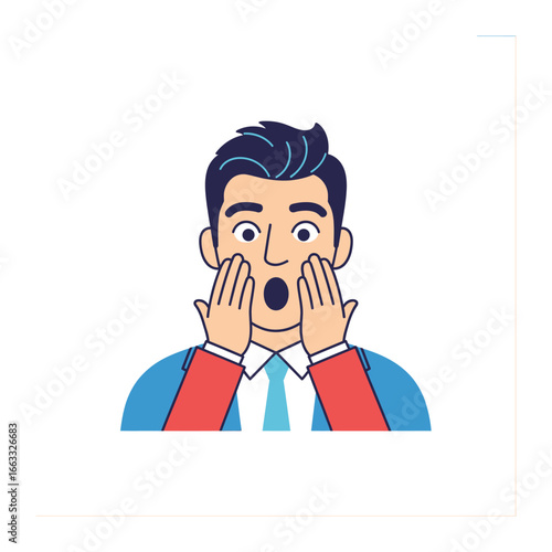 Astonished Expression: A man's surprised face is vividly captured in this vector graphic, showcasing the intensity of shock and disbelief.