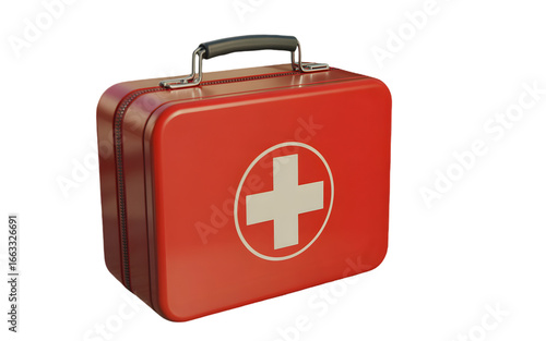 Essential red first aid kit with white cross symbol ready for emergencies and health.