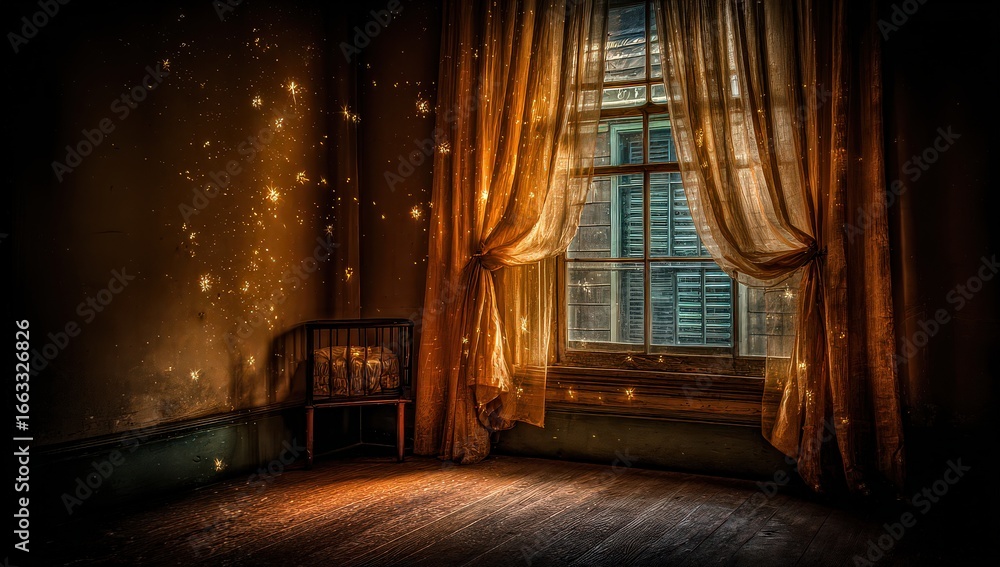 Fototapeta premium Abandoned Room With Glimmering Light Through Window