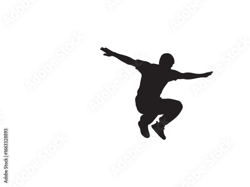 Silhouette of Parkour Athlete Vaulting Over Urban Obstacle – Vector Illustration