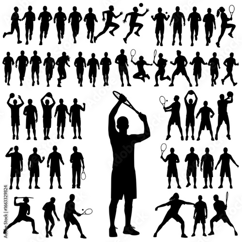 Collection of silhouettes depicting various sports and athletic activities isolated on white background