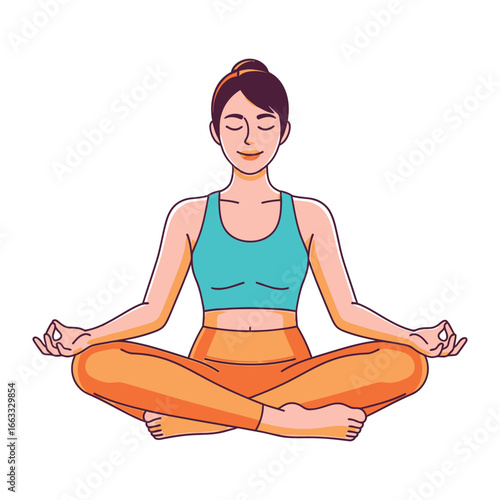 Serene Pose: A woman in activewear finds inner peace through meditation, seated gracefully, emanating a sense of calm and mindfulness.