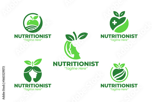 5 Nutritionist Logo Set Modern Minimalist Health Brand Design