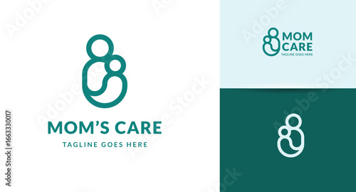 Moms Care Logo - Teal Line Art Family Icon.