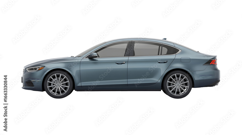 Naklejka premium Sleek modern sedan showcasing aerodynamic design and stylish wheels, perfect for automotive marketing.