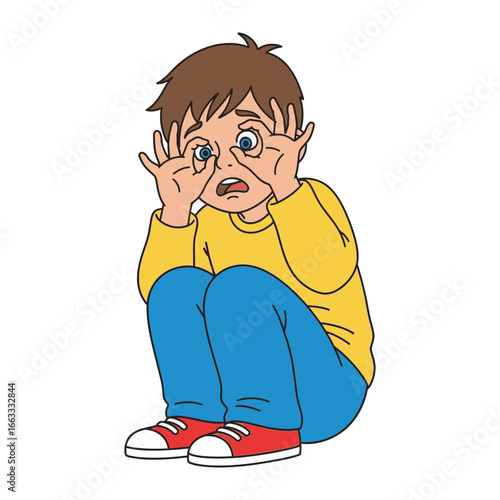 Child's Distress: A cartoon illustration capturing a child's state of distress, conveying a sense of vulnerability and worry with exaggerated features and poses.
