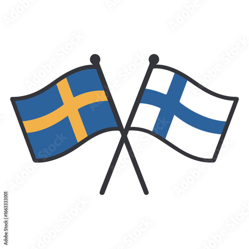 Sweden and Finland cross flags vector on white background
Vector country flags intersecting