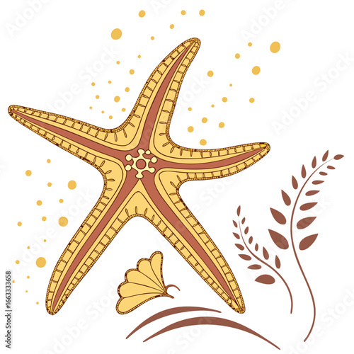 A unique glowing icon of a gold starfish with five points.