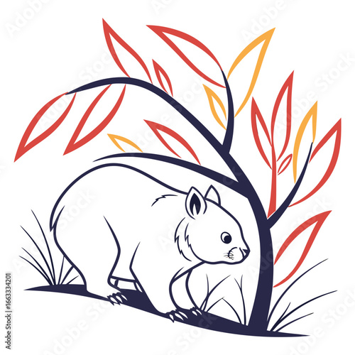 A unique, minimalist modern icon of a wombat burrow.