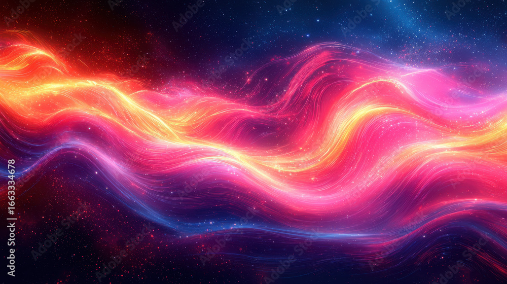 Fototapeta premium A vibrant tapestry of neon lines, abstract and dynamic, pulsating with a digital energy, forming a dynamic background reminiscent of the speed and innovation of technology 
