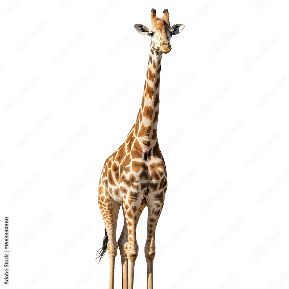 Fototapeta premium Tall Giraffe Standing in Savannah Wildlife Portrait Animal Safari African Landscape Stock Photo