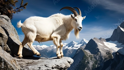 mountain goat on a rock in mountains