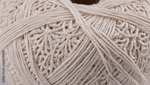 Closeup Of Ball Of Light Beige Yarn With White Sparkle