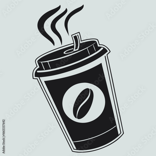 Vector art of black takeaway coffee cup with lid and straw